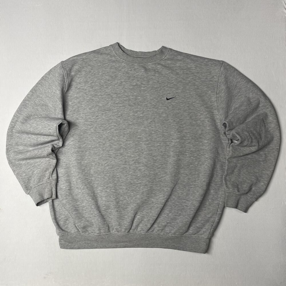 Nike Sweatshirt Mens 2XL Y2K Gray Fleece Crewneck Small Swoosh 00s Pullover